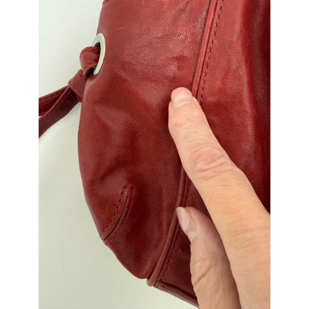Y2K VTG Cole Haan 90s Rust Burnt Orange Leather Hobo Shoulder Bag Purse Tassles